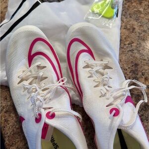 Nike White and Pink Athletic Shoes with Mesh Design